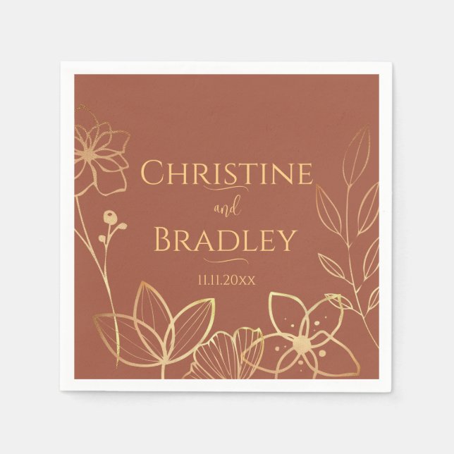 Servilleta De Papel Boda de cobre y oro (Anverso)