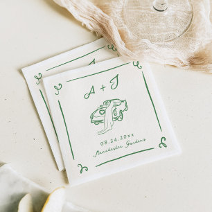 Servilleta De Papel Boda de Coche Verde Vintage Dibujado a Mano Capric