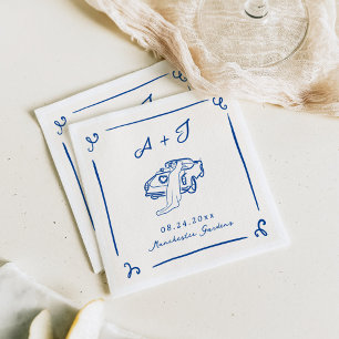 Servilleta De Papel Boda de Coche Vintage Naval Dibujado a Mano Capric