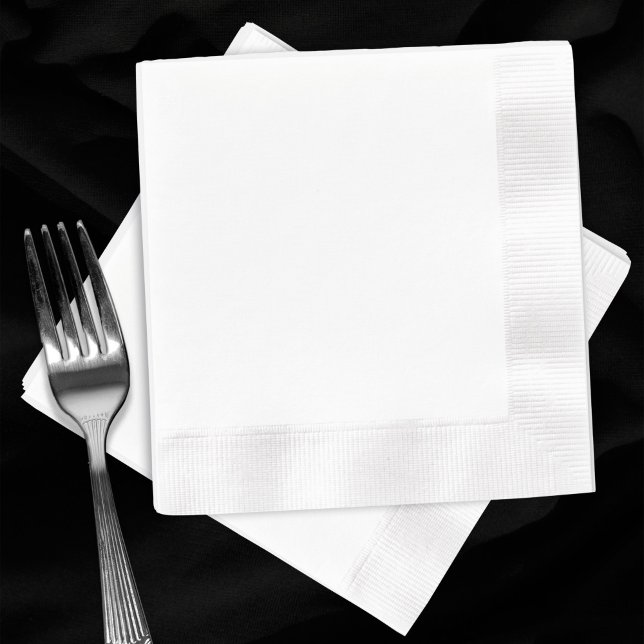 Servilleta De Papel Boda de cócteles acuñado en blanco (Plain white coined cocktail napkins. Fork for scale.)