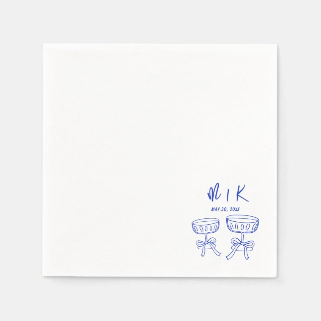 Servilleta De Papel Boda De Cócteles Azul De Mano Dibujado (Anverso)