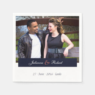 Servilleta De Papel Boda de cócteles de la Marina Blue y Coral Photo N