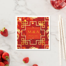 Servilleta De Papel Boda de cócteles Red y Gold Dragon