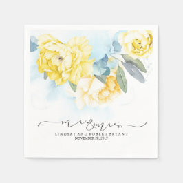 Servilleta De Papel Boda de color azul turbio amarillo floral