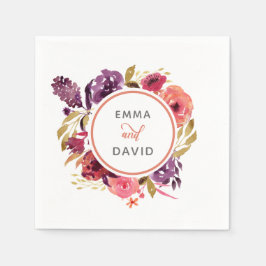 Servilleta De Papel Boda de color de agua rosa y morado ruso