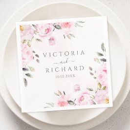 Servilleta De Papel Boda de color de agua rosada floral de Rubor