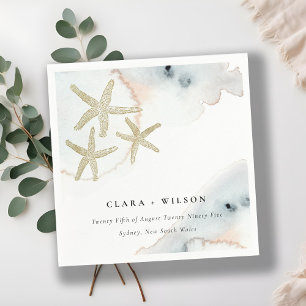 Servilleta De Papel Boda de color de agua Starfish Dusky Blue Beach Go