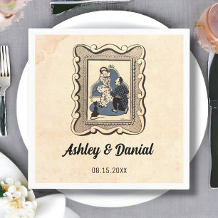 Servilleta De Papel Boda de Cómic Rústico Antiguo Retro Vintage