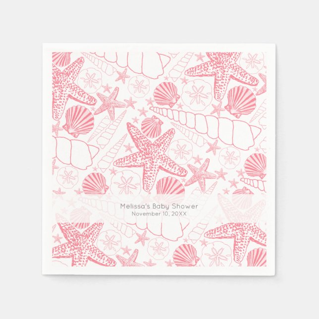 Servilleta De Papel Boda de conchas rosadas o servilletas Baby Shower  (Anverso)