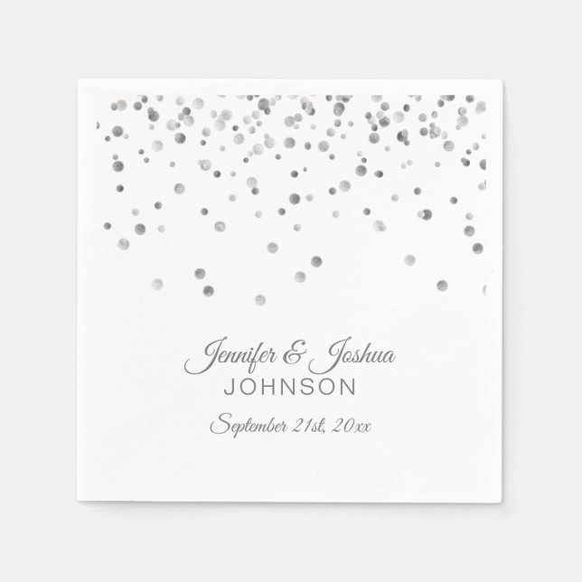 Servilleta De Papel Boda de confetti de plata gris y clase personaliza (Anverso)