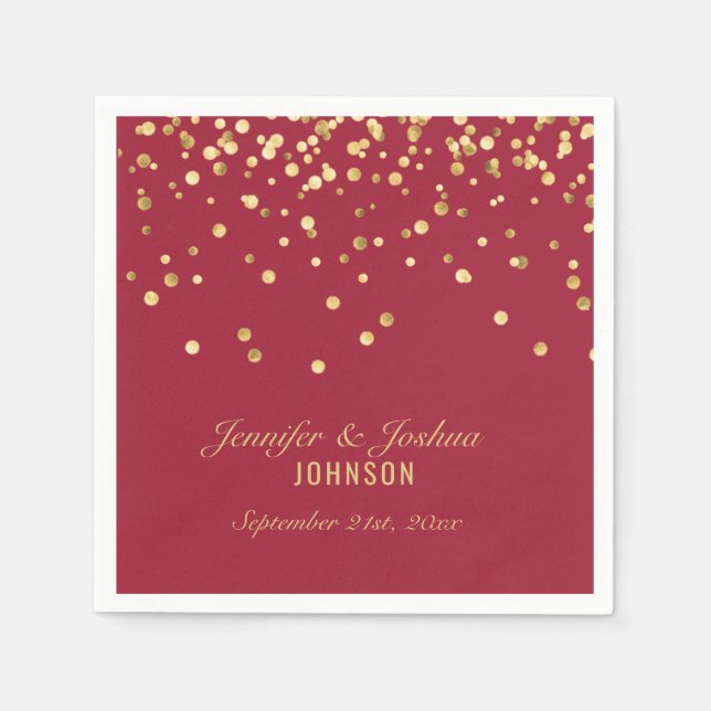 Servilleta De Papel Boda de Confetti Dorado Vivid BURGUNDY (Anverso)