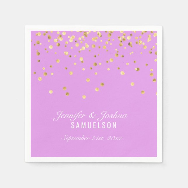 Servilleta De Papel Boda de Confetti Gold de LAVENDER personalizado (Anverso)