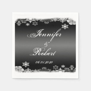 Servilleta De Papel Boda de copo de nieve negro y blanco