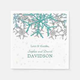 Servilleta De Papel Boda de copos de nieve turquesa plata de invierno