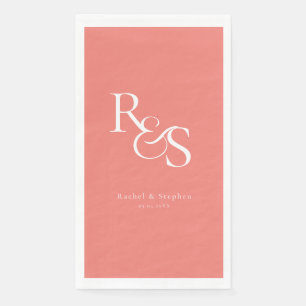 Servilleta De Papel Boda de Coral con Monograma Clásico Elegante