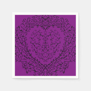 Servilleta De Papel Boda de corazón morado y negro