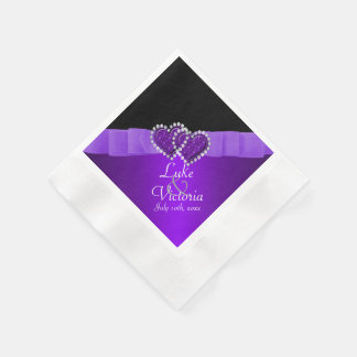 Servilleta De Papel Boda de Corazones de Diamante de bloqueo negro y p