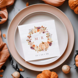 Servilleta De Papel Boda de corona floral de calabaza y púrpura con mo