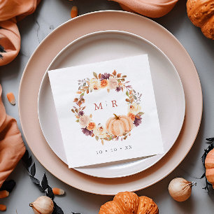 Servilleta De Papel Boda de corona floral de calabaza y púrpura con mo