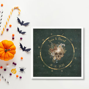 Servilleta De Papel Boda de cráneo floral celestial verde oscuro vinta