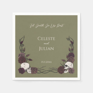 Servilleta De Papel Boda de cráneo gótico y rosa verde oliva hasta la 