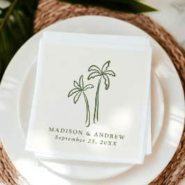 Servilleta De Papel Boda de Crema con Palmeras Modernas Dibujadas a Ma