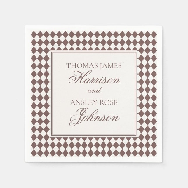 Servilleta De Papel Boda de Cuadros Arlequín Marrón Mocha (Anverso)