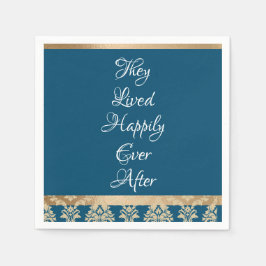 Servilleta De Papel Boda de Damasco Azul con Letra Dorada