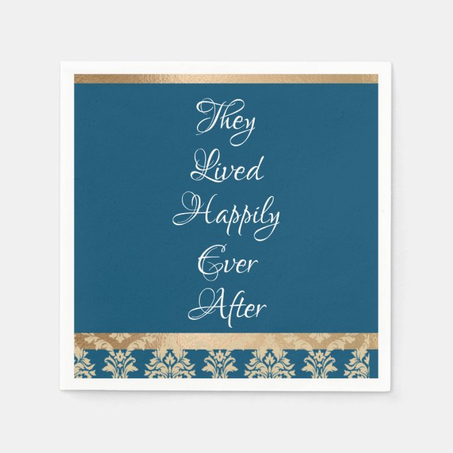 Servilleta De Papel Boda de Damasco Azul con Letra Dorada (Anverso)