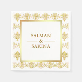 Servilleta De Papel Boda de Damasco Blanco y Dorado