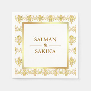 Servilleta De Papel Boda de Damasco Blanco y Dorado