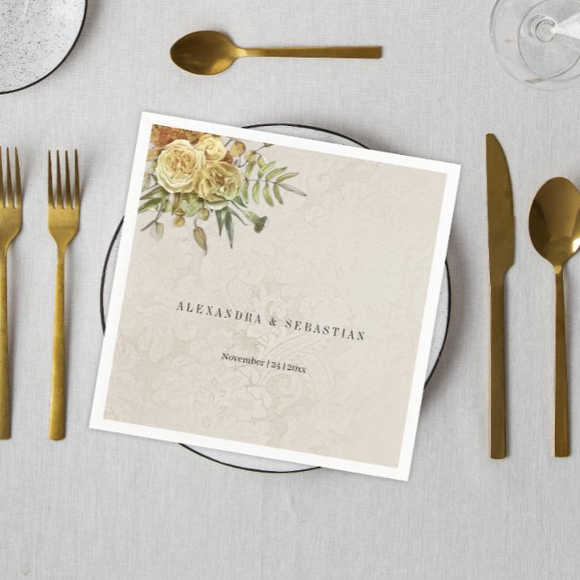 Servilleta De Papel Boda de Damasco con crema de rosas amarillas rusti (Subido por el creador)
