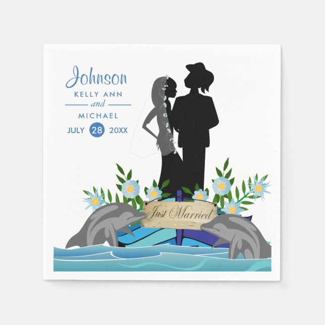 Servilleta De Papel Boda de delfín de barco (Anverso)