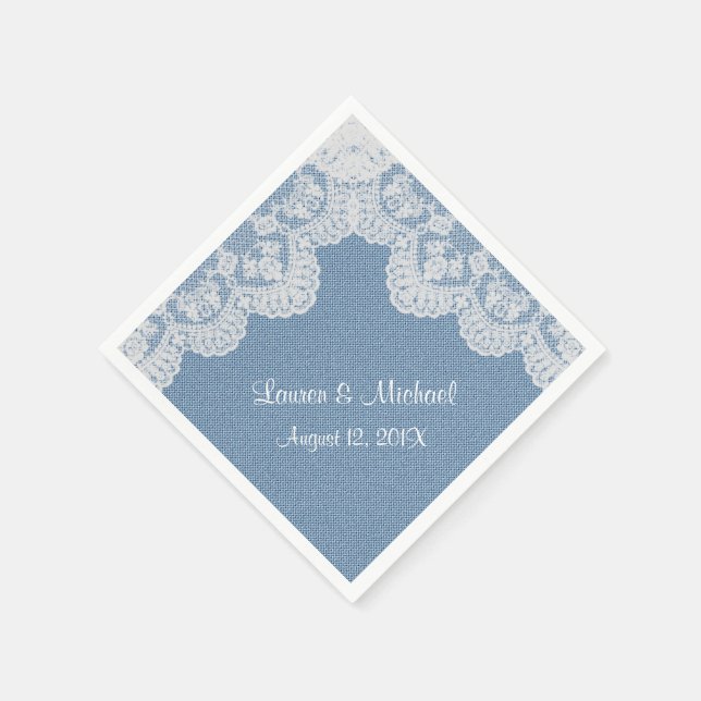 Servilleta De Papel Boda de denim azul y encaje (Borde)