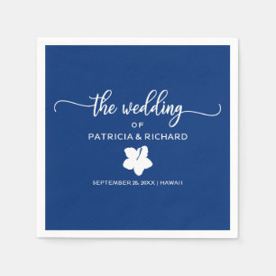 Servilleta De Papel Boda de destino de Hibisco azul marino y blanco