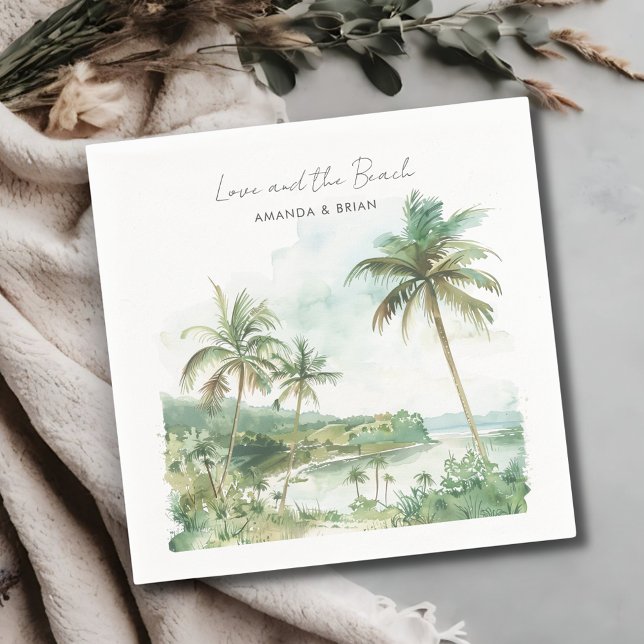 Servilleta De Papel Boda de destino de la playa de acuarela (Watercolor Beach Destination Wedding Napkins)