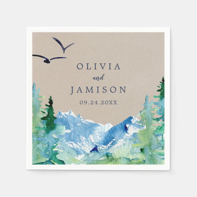 Servilleta De Papel Boda de destino de montaña rocosa Kraft (Anverso)