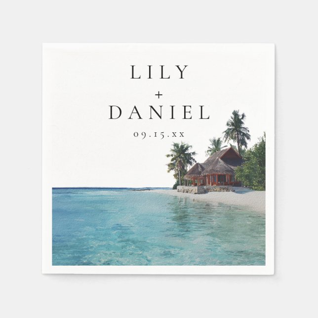 Servilleta De Papel Boda de destino de playa tropical en acuarela (Anverso)