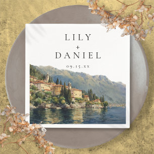 Servilleta De Papel Boda de destino en el lago Como italiano acuarela