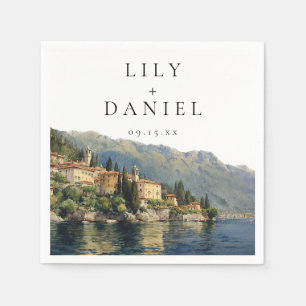 Servilleta De Papel Boda de destino italiano en Lago Como con acuarela