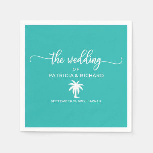Servilleta De Papel Boda de Destino Palma Teal y Blanca