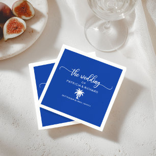 Servilleta De Papel Boda de destino Royal Blue y palma blanca