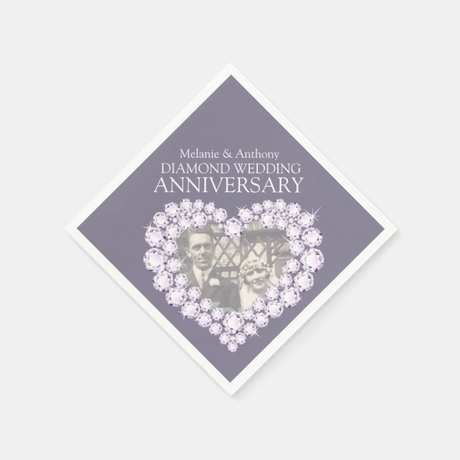 Servilleta De Papel Boda de diamantes Aniversario foto de corazón toal (Borde)