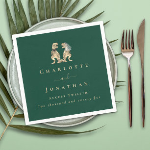 Servilleta De Papel Boda de Dinosaurios Verde Oscuro