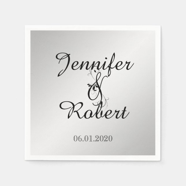 Servilleta De Papel Boda de elegancia plateada Napkin (Anverso)