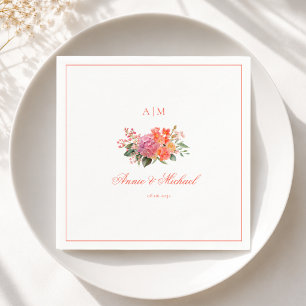 Servilleta De Papel Boda de Elegante Floral Monograma con Borde de Let