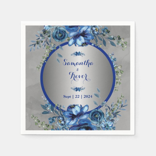 Servilleta De Papel Boda de Elegantes Flores de Plata (Anverso)