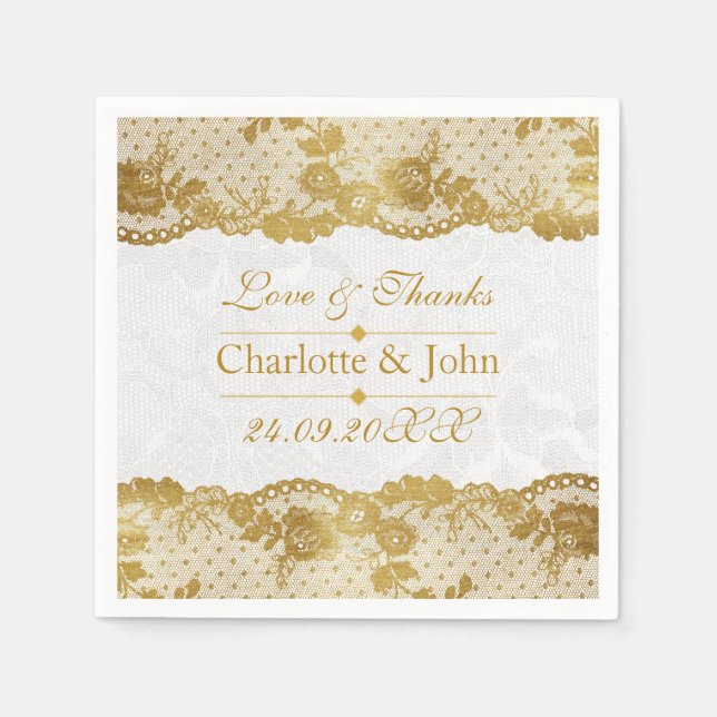 Servilleta De Papel Boda de encaje blanco real personalizado (Anverso)