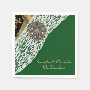 Servilleta De Papel Boda de encaje blanco y negro verde