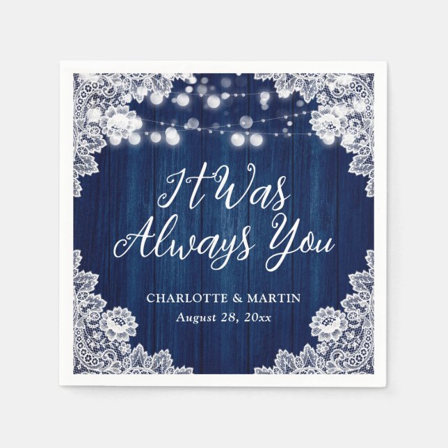 Servilleta De Papel Boda de encaje floral de mariscos azules de la Mar (Anverso)